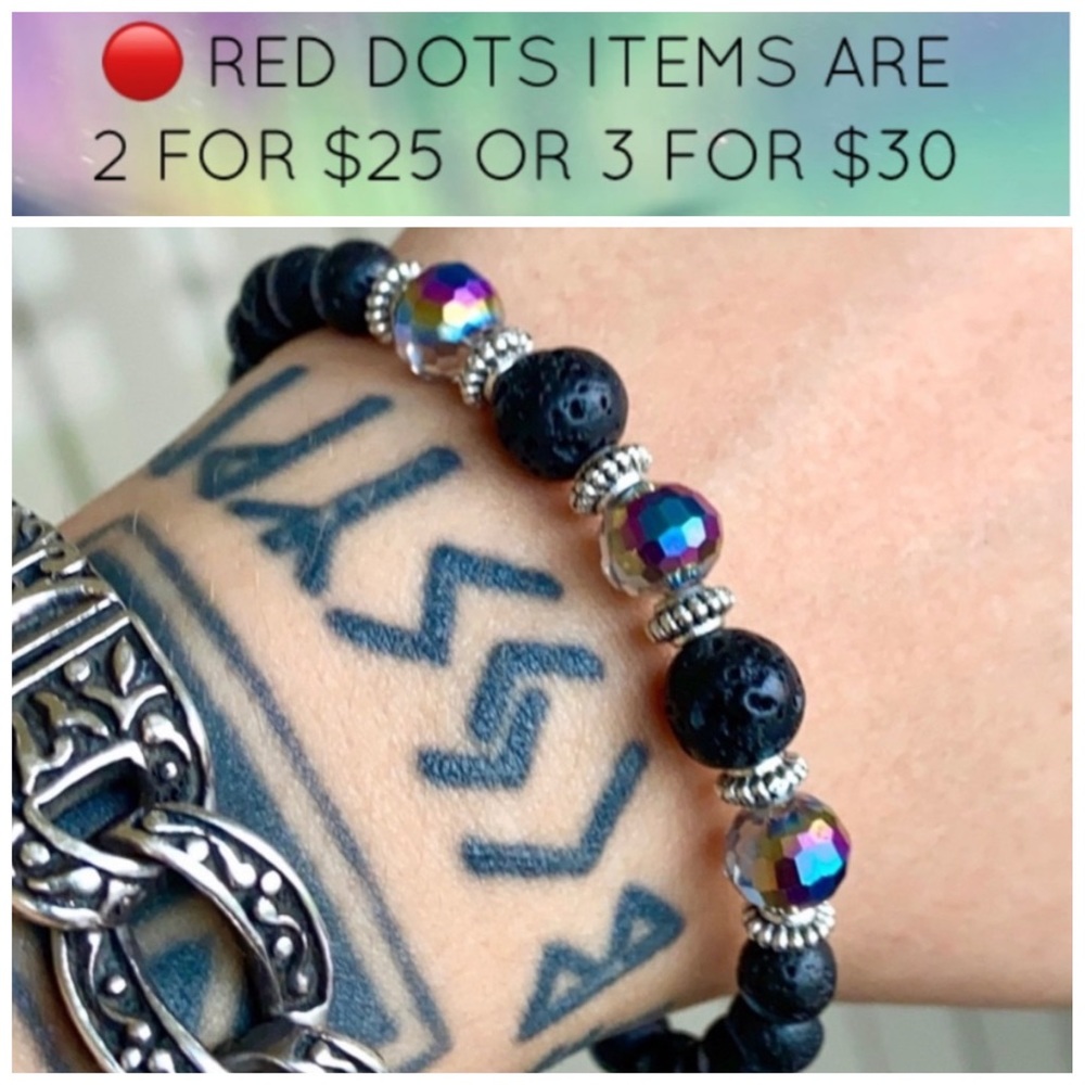 🔴 Rainbow glass & lava rock oil diffuser bracelet